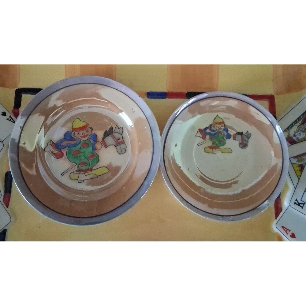 Antique Tea Set, Japan Lusterware clown, Teapot, Sugar, saucers and plates 11